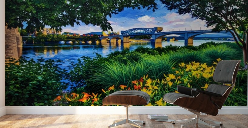 Flowers On The River Wall Murals
